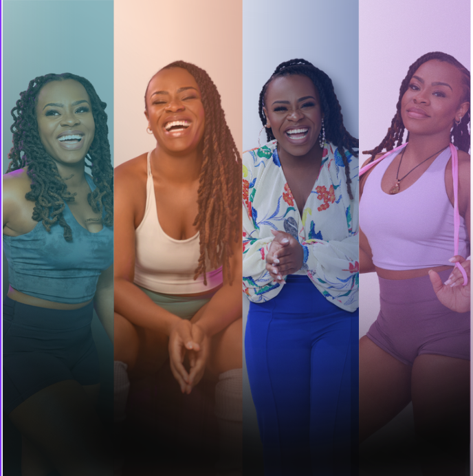 Four colorful portraits of Coco showing different expressions and sides of her personality